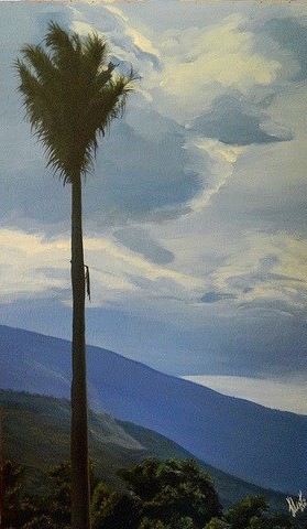 Tall Palm & Mountain Landscape