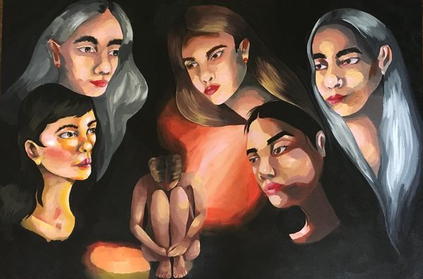 Six Figures in Darkness figurative painting